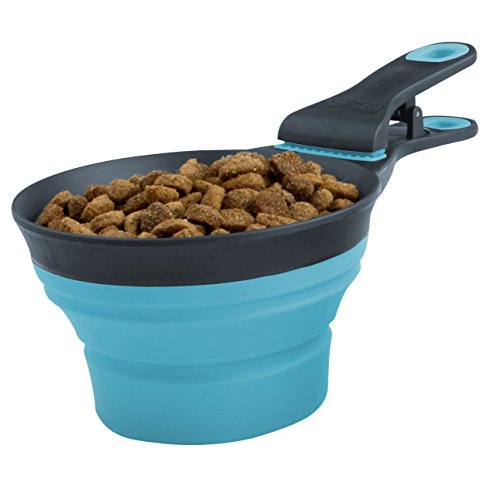 Dexas Popware for Pets Collapsible Klip Scoop, 3-in-1 Pet Food Scoop, Measuring Cup and Bag Clip, 1/2 Cup Capacity, Blue - color: Blue, size: 1/2 Cup Capacity