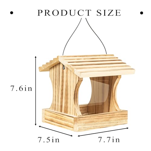 BalterFF Bird Feeders for Outdoors,Wooden Unique Seed Sunflower Food Feeder Blue Cardinal Finch Backyard Platform Balcony Gazebo Tree Fence Wall Mount Effortless Holder Automatic Buddy Gift 4