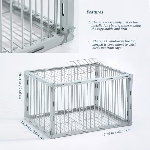 Pigeon Trap with Escape-Proof Design,Birds Trap with One-Way Entry,Chicken and Bird Traps Cage for Pigeon,Portable & Easy Assembly,Unharmful Made of High-Strength Iron with Anti-Rust Paint - size: 17.2"L x 13.2"W x 10.2"H