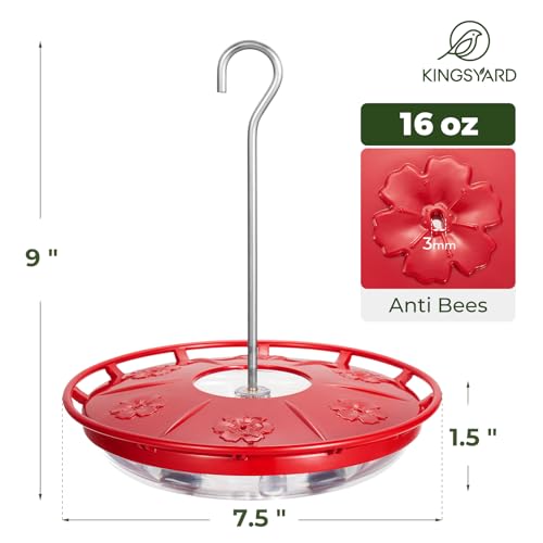 Kingsyard 2 Pack 16 OZ Saucer Hummingbird Feeders for Outdoors Hanging | 6 Bee Proof Feeding Ports, Leak-Proof Humming Nectar Bird Feeder, Ant Moat Easy Clean, Garden Décor Gifts, Oriole Feeders