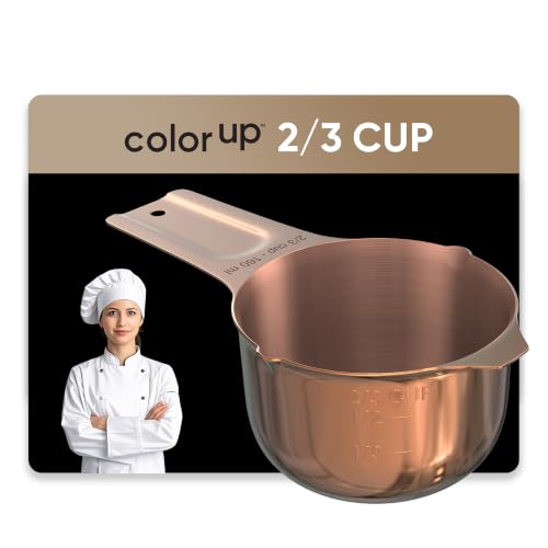 Color Up ⅔ Cup Measuring Cup (160 ml) – Premium Copper Stainless Steel, Accurate for Wet & Dry Ingredients, Embossed Markings, Easy-Pour Spouts, Dishwasher-Safe, Kitchen Essential - size: 2/3 Cup (160 ml) Copper