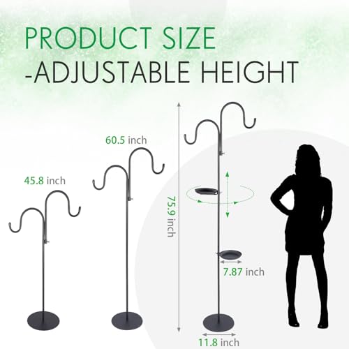 1 Set Upgraded 75.9" Shepherds Hook for Bird Feeder, Hanging Plant Wind Chime Stand, Metal Adjustable Standing Pole Holder for Indoor Outdoor, with 2 Rack & Weight Bag (Classic 2 Hooks) - style: Classic 2 Hooks