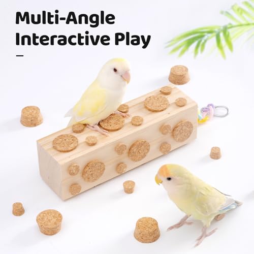2 Pcs Wooden Bird Chew Toys - 7.9 Inch Hanging Parrot Toys, with 92 Detachable Corks, Relieve Boredom & Anxiety, Foraging Toys, for Parakeet, Cockatiel, Conure, Budgie, Lovebird - style: Bird Toys