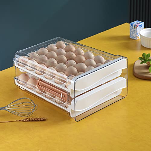 Sooyee Egg Holder for Fridge, Clear, 2 Drawers 60 Eggs | Eggs Organizer for Refrigerator,Space-Saving Egg Container, Clear Acrliy 2-Tier Egg Tray Storage for Kitchen - size: 60 Capacity
