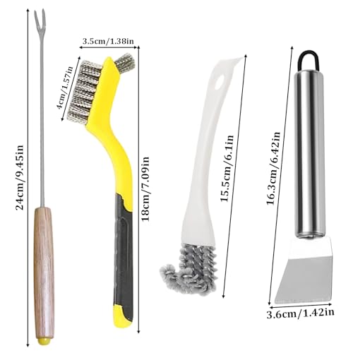 4Pcs Bird Cage Cleaner Brush Kit,Birdcage Cleaning Brush with Long Handle,Bird Cage Accessories Stainless Steel Poop Remover Shovel Fork Cleaner for Small Animal Cages - color: Set A