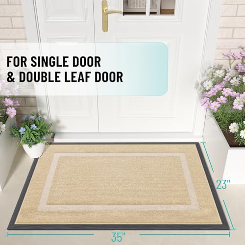 OLANLY Front Door Mat Outside 35x23, All-Season Heavy-Duty Rubber Doormat | Beige, Absorbent, Stain and Fade Resistant, Waterproof Non-Slip Backing, Low-Profile Indoor Outdoor Floor Mat for Entryway - color: Beige, size: 35" x 23"