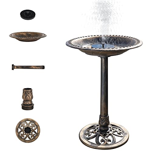 VINGLI Pedestal Bird Bath with Solar Fountain, Solar Pump Resin Birdbaths, Weather Resistant Bird Baths with Ground Stakes, Vintage Finish Garden Decor for Outdoor, Patio, Yard, Lawn (Copper) - color: Copper