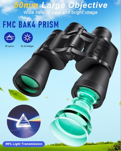 20x50 Binoculars for Adults High Powered | Compact Waterproof,HD Vision,Easy Focus,BAK4 Prism,for Bird Watching, Hunting,Cruise Ship, Travel,Sport Games