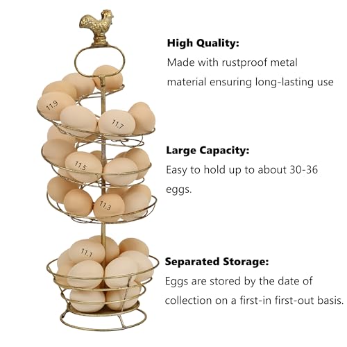 Fresh Egg Holder Countertop Vintage Metal Spiral Egg Holder with Storage Basket Farmhouse Countertop Egg Storage Rack for Kitchen Organization (Spiral Rust Color) - color: Spiral Rust Color