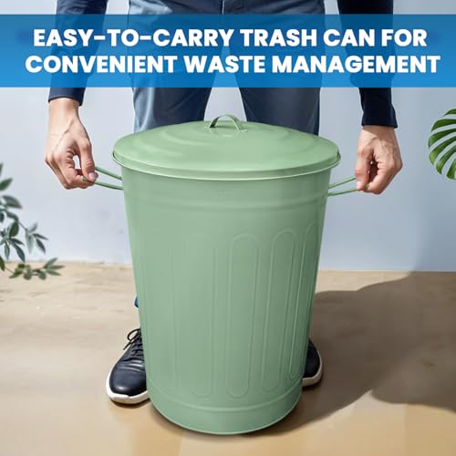 Plexon 13 Gallon Metal Trash Can with Lid Outdoor Vintage Trash Can Steel Retro Garbage Can for Kitchen Farmhouse Rustic Bird Seed Storage Pet Food Cute Bucket, Green - color: Green