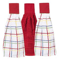 Ritz Premium 100% Cotton Solid & Multi Check Kitchen Tie Towel Absorbent, Super Soft, Fast Drying Hang Towel, 3-Pack, Paprika Red - color: Paprika Red, size: Solid & Multi Check - 3 Piece