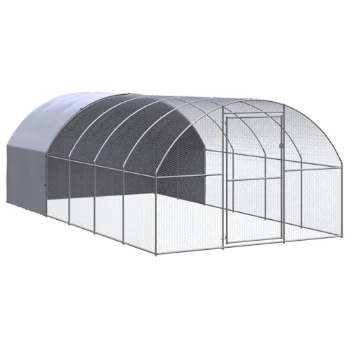 Large 118"x118"x78" Outdoor Chicken Coop Galvanized Metal Walk-in Poultry Run Hen House for Backyard Garden, Duck Pen Rectangle Frame - color: Silver-C, size: 118.1 x 118.1 x 78.7 in (W x L x H)