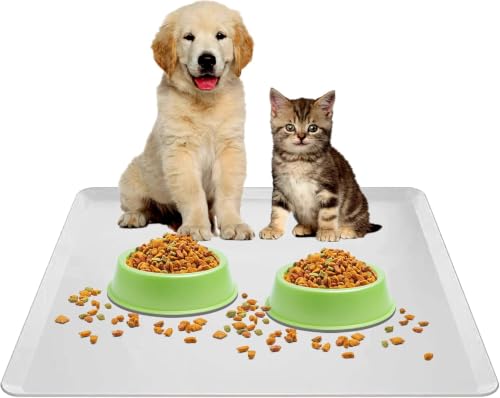 TidyFriend Pet Food Mat 30 x 23 Inches, Pet Tray for Food and Water, Dog Food Mats, Silicone Cat Food Mat, Non Slip Pet Food Mat, Dog Bowl Mat Waterproof, Pet Supplies (Soft Grey) | Raise Edge, Protect Floors & Carpets, Easy to Clean, Non Slip Silicon Cat