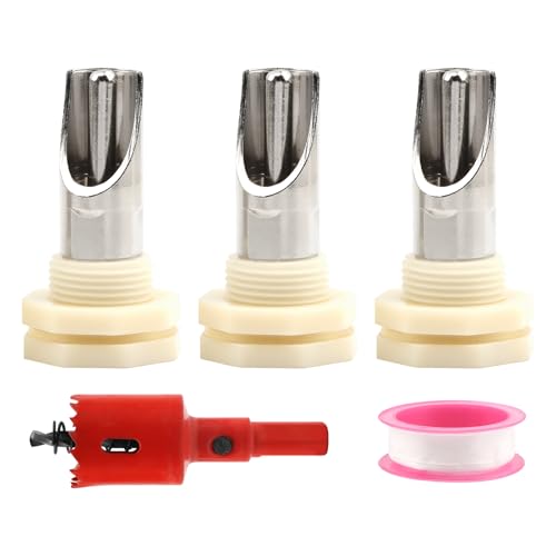 Pig Nipple Waterer for Barrel Kit, 3Pack Stainless Steel Automatic Pig Waterer System with 1 Hole Opener & PTFE Tapes, Pigs Drinker Feeder Water Tank Connector for Hog Goat Sows Piglets