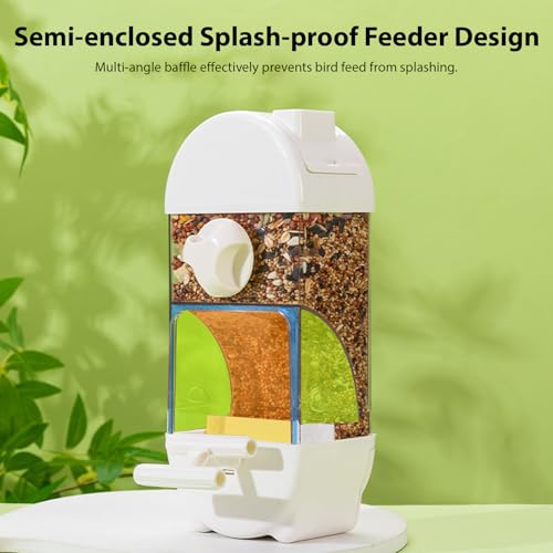 Fockety Bird Feeder, 800ml Transparent Feeder No Mess Feeding Semi Enclosed Easy Top Fill Hanging Bird Feeding Box with Tray Anti Scatter Design for Parakeets Cockatiels