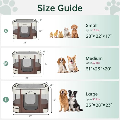 Siedihit 31" Dog Playpen,Cat Puppy Pen, Pet Portable Crate Indoor Outdoor | Durable Travel Camping Use,Foldable Dog Kennel Tent Cage for Rabbit Small Animals with Carrying Case(Brown, Medium) - color: Brown, size: Medium