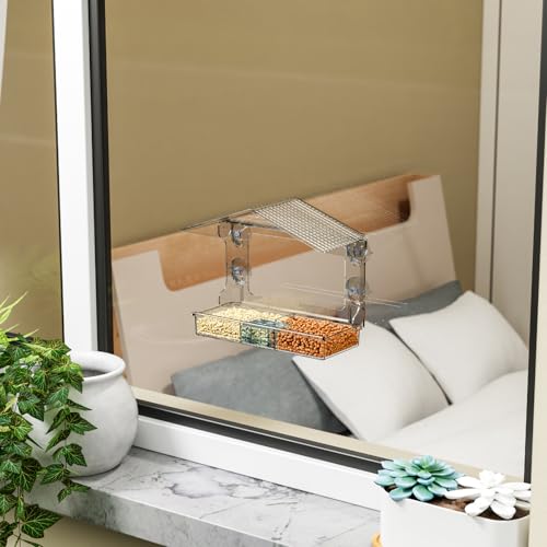 Acrylic Window Bird Feeders with Strong Suction Cups for Cats,Kid and Birds Lovers Gifts,Clear Bird Feeder for Window Viewing,Large Window Mount Birdfeeder,Birds House for Outdoors,Balcony