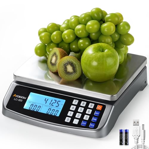 Atogou 66lb Food Scale, Commercial Kitchen Scale with Price Computing | Plug-in Usable, 0.05oz/1g Increment, 304 Stainless Steel, for Cooking, Vegetables, Farm, Industry, Counting. LC300 Grey - style: Grey 66lb/30kg