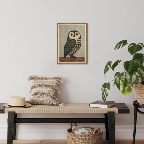 Japanese Owl Wall Art, Vintage Bird Wall Decor Painting Japan Mid Century Wildlife Animal Poster Canvas Prints Picture for Bedroom Living Room Farmhouse 16x24 inch Wood Framed - color: Animal-O, size: 24"L x 16"W