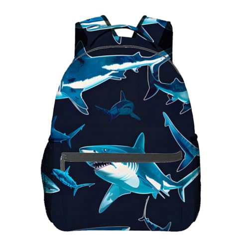 Shark Attack Backpack,Bold Deep Sea Blue Polyester Backpacks,Lightweight Double Shoulder Back Pack for Girls Women,Cool Fish Ocean Bookbag,School Bag Gifts,Casual Travel Daypack Book Packs - color: Shark 01