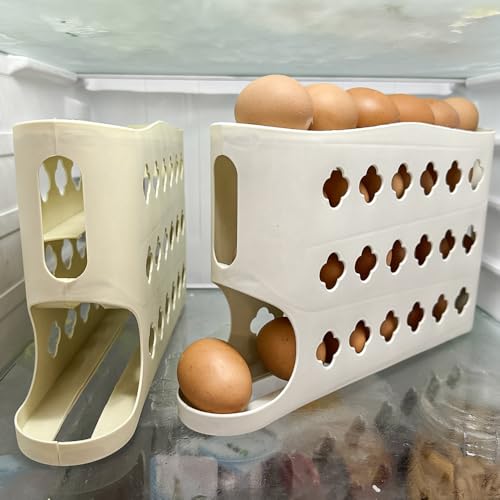4 Layers Eggs Storage Box Creative Ladder Style Box Automatic Rolling Eggs Holder Container Egg Dispenser,yellow - color: Yellow