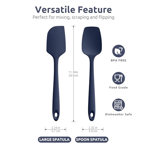 U-Taste 2PCS 13.6in 600ºF Silicone Turners & 2PCS 11.38in Flat/Spoon Spatulas & 600ºF Silicone Spoons (Midnight Blue)