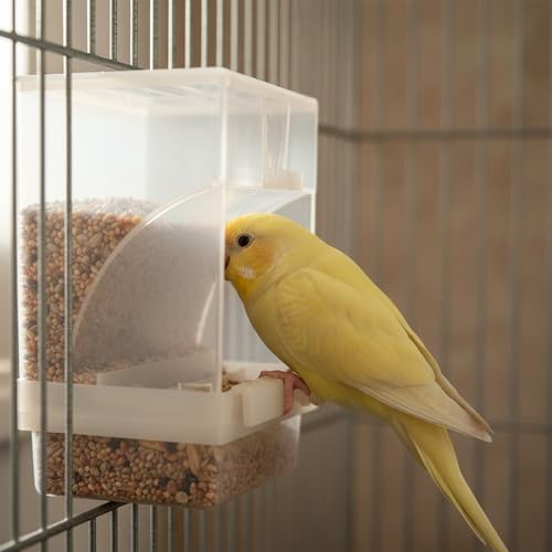Hypeety Automatic Bird Feeder No Mess Parakeet Cage Seed Food Dispenser | Seed food container perch, anti-scatter design, auto clear acrylic food bowl, easy to hang and clean, for small/medium birds