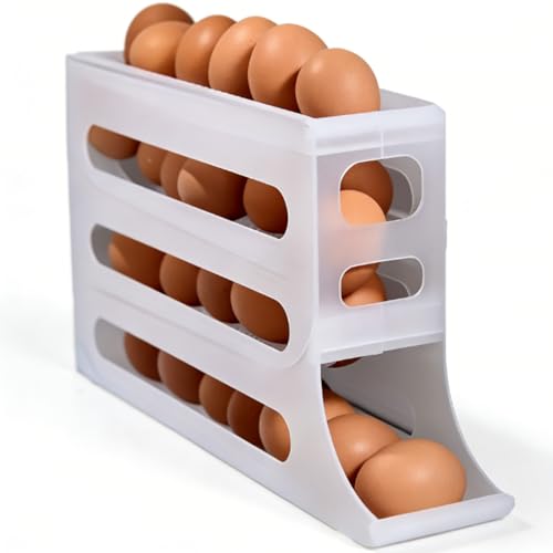 4 Tier Egg Roller Dispenser for Fridge, Automatic Rolling Egg Organizer, Refrigerator Space Saving Egg Storage Container Holder Holds 28 Eggs (Translucent) - color: Translucent