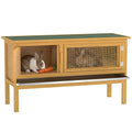 PawHut Wooden Rabbit Hutch Bunny Cage Openable Waterproof Roof for Rabbits | No Leak Tray, Solid Fir Wood Build, for Chickens, Ducks, Indoor/Outdoor