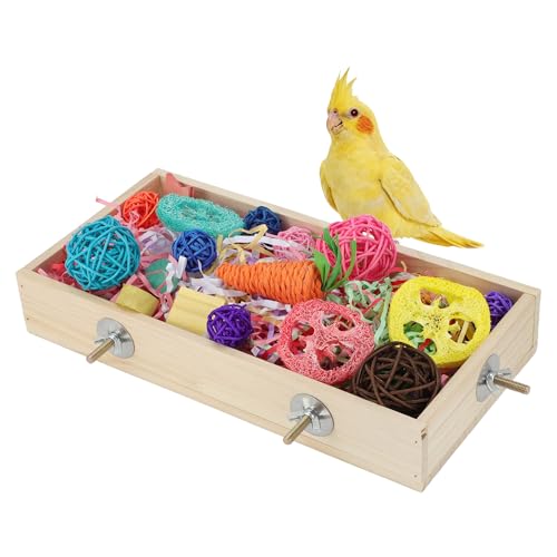 Bird Foraging Toys Box, Wooden Foraging for Birds, Colorful, L | Wooden Foraging and Shredding Toy for Birds, Bird Box for Mental Stimulation - color: Wood Color, Multicolor, size: Large