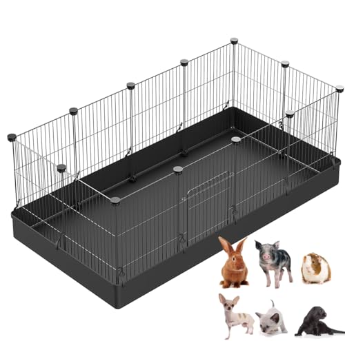 LANGXUN DIY Small Animal Playpen, Pet Playpen with Door and Waterproof Mat, Rabbit Guinea Pig Cages, Puppy Kitten Playpen | Indoor & Outdoor Portable Metal Wire Yard Fence, 12pcs Metal Pet Panels - style: 12 Metal Panels & Mat (11.8'' x 15")