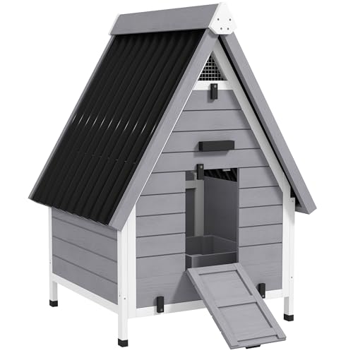 PawHut Chicken Coop for 2 Hens, Outdoor Wooden House, 31" x 29" x 43", Grey | Removable Nesting Box & Roosting Bar, Tray, Ramp, Chicken House, Poultry Cage Rabbit Hutch