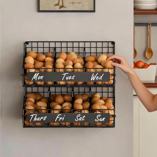 Egg Holder Countertop,Metal Egg Rack with Adjustable Dividers & DIY Labels | 2-Tier Stackable Wire Baskets, XXL Egg Basket for Gathering Fresh Eggs - Wall-Mounted Egg Storage, Chicken Coop Accessories - color: Black, size: 2-Tier X-Large