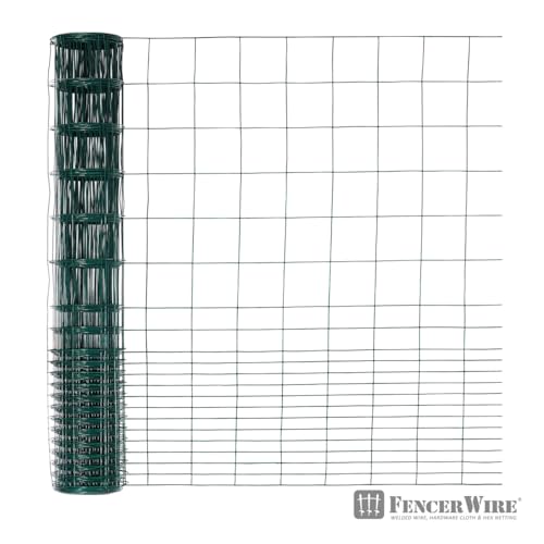 Fencer Wire Green Vinyl Coated 16 Gauge Rabbit Guard Fence, Poultry Outdoor Fencing Barrier Wire Roll for Garden Yard, Protecting Against Rabbits, and Other Small Animals Damage (40 in. x 50 ft.) - size: 40 in. x 50 ft., style: Green Vinyl Coated