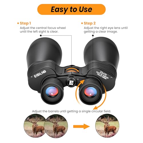 ESSLNB 25x70 Astronomy Binoculars Giant for Adults, Outdoor Waterproof Binoculars for Travel Stargazing Bird Watching Hunting with Built-in Tripod Adapter and Carrying Bag - size: Medium