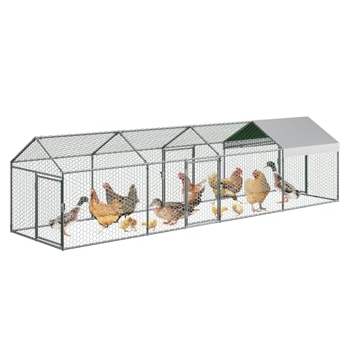 GAOMON Large Metal Chicken Coop with Waterproof and Anti-UV Cover, 160" x40" x40" Chicken Run with 4 Doors, Outdoor Hen House for Yard, Walk in Poultry Cage for Rabbit Duck Goose, Silver