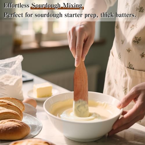2Pcs Skinny Spurtle for Sourdough Starter, Sour Dough Tool, Wooden Spurtles | Reaching Bottom of Jars, Dough Whisk, Stirring, Mixing, Wood Spurtles, Kitchen Tools for Cookware, Gift for Sourdough Lovers - size: Skinny Spurtles