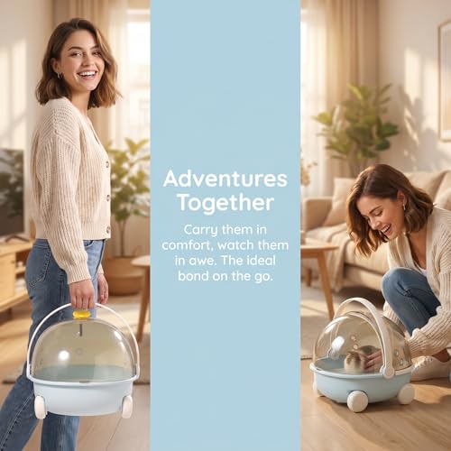 Transparent Portable Pet Carrier, View Hamster Cage & Parrot Travel Carrier with Lockable Top, Breathable Small Animal Carry House for Birds, Hamsters, Dwarf Rabbits