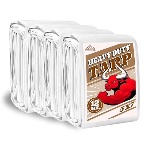 5x7ft (4p) 12mil Waterproof Tarp Heavy Duty UV Resistant White - color: White, size: 5x7(4p)