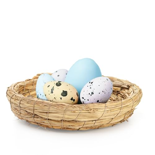 Eorbow 6 Packs Woven Straw Bird Nests, 8" Handmade Flat Base Spawning Nest, Small Animal Breeding Bed Hatch House Cage Accessories for Dove Pigeon Parrot Cuckoo Sparrow Rabbits Chinchillas Hamster