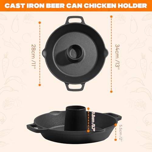 onlyfire Pre-Seasoned Cast Iron Chicken Roaster for Beer Can Turkey | Poultry Holder with Drip Tray for Beer Can Chicken, Vertical Stand for Grill, BBQ and Oven