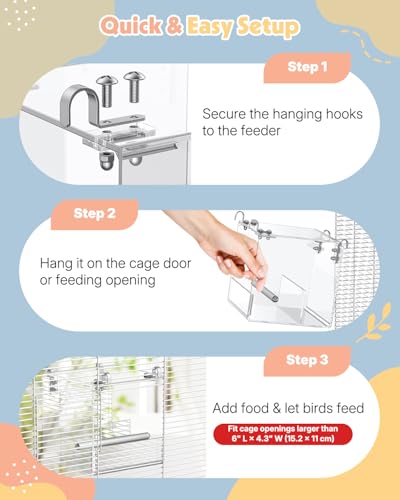 Pawfly No Mess Bird Feeder, Clear Acrylic Bird Cage Feeder, Hanging Bird Feeder for Cage, Parakeet Feeder, Bird Seed Catcher, Food Container for Parrot, Cockatiel, Budgie & Lovebird, Medium - size: Medium