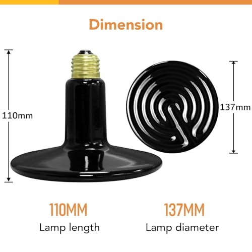 Simple Deluxe 250W Reptile Ceramic Heat Lamp Bulb Warm Emitter Brooder Coop Heater for Amphibian Pet & Incubating Chicken No Light Emitting, Snake/Lizard/Spider - size: 250 Watts, style: D-137mm-1 Pcs
