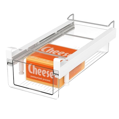 Fridge Organizer Drawer, Clear Plastic Fridge Organizer Bins, Add on Refrigerator Drawer,Fridge Storage Container Under Shelf Holder for Fruit, Vegetable, Meat, Cheese, Easy to Install-M - color: M
