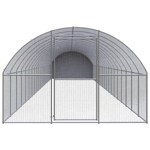 Galvanized Steel Chicken Coop 9.8x65.6x6.6 ft, Large Outdoor Enclosure with Wire Mesh for Chickens Hens Ducks, Polyethylene Roof Easy Clean - color: Original-A, size: 9.8' x 65.6' x 6.6'