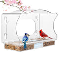 Clear Window Bird Feeder with 4 Extra-Strong Suction Cups | Built-in water trough and drainage holes, large view transparent bird house for outside, bird watching gift for parents