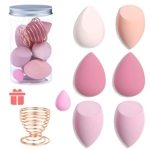 Makeup Sponges Set - Beauty sponges Blending Blenders with 1 Holder and Egg Case, Flawless for Cream, Powder and Liquid (Pink,7Pcs+1Holder+ case) - color: Pink, size: 7Pcs+1Holder+ case
