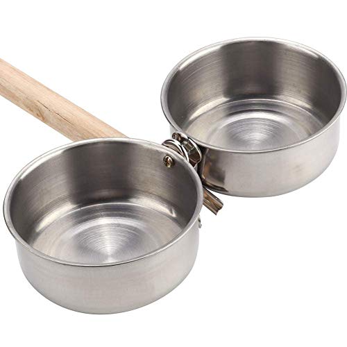 Litewoo Bird Perch with Feeder CupsBowls Stainless Steel for Parrot Cage, M | Odorless bird platform with holder hanger, outside durable water food dispenser, for parakeet/cockatiel/conure/macaw, 7.87“ - size: 7.9 inch