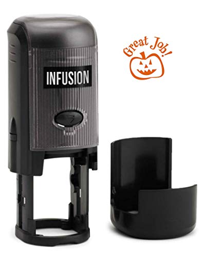 Infusion Round Teacher Stamp, Holiday, 3/4'' Self-Inking Rubber Stamp - Great Job Jack-O-Lantern - Orange Ink - color: Great Job Jack-o-lantern