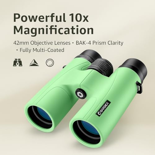 Barska Crush 10x42 Binoculars – Lightweight, Compact & Shockproof Design in Bright Colors for Hiking, Travel, Concerts, Sports, Great Gift Idea – Case & Strap Included - color: Pistachio Green